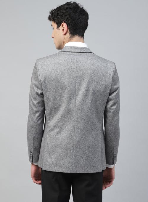 Light Grey Knit Solid Uncrushable Notch Collar Jacket