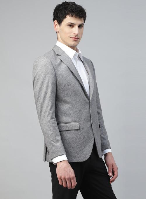 Light Grey Knit Solid Uncrushable Notch Collar Jacket