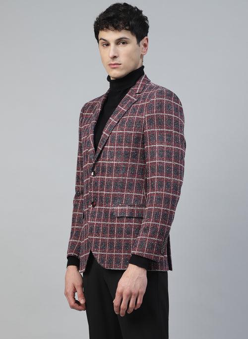 Red Knit Checks Uncrushable Notch Collar Jacket