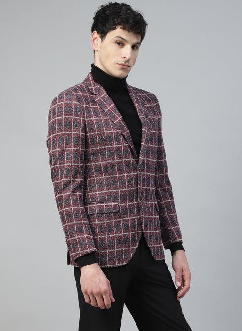 Red Knit Checks Uncrushable Notch Collar Jacket