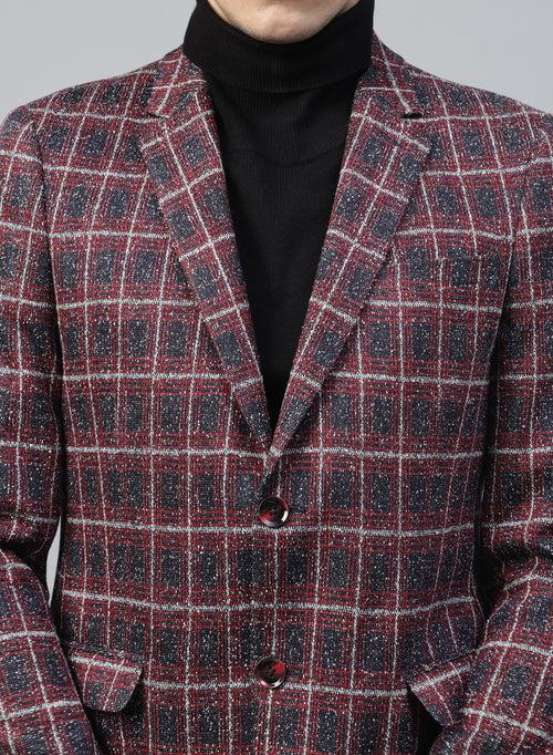 Red Knit Checks Uncrushable Notch Collar Jacket