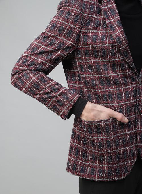 Red Knit Checks Uncrushable Notch Collar Jacket