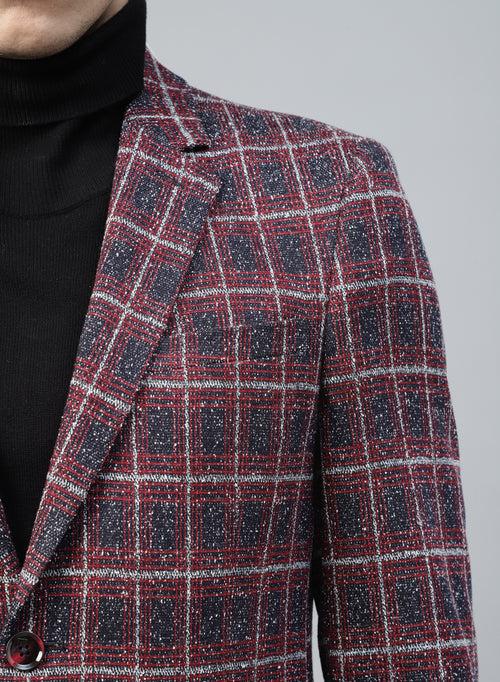 Red Knit Checks Uncrushable Notch Collar Jacket