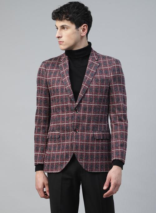 Red Knit Checks Uncrushable Notch Collar Jacket