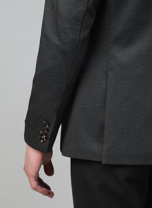 Dark Grey Knit Solid Uncrushable Notch Collar Jacket