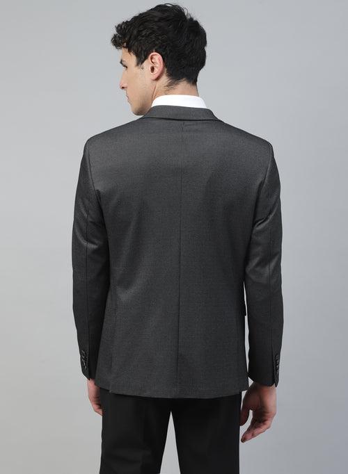 Dark Grey Knit Solid Uncrushable Notch Collar Jacket