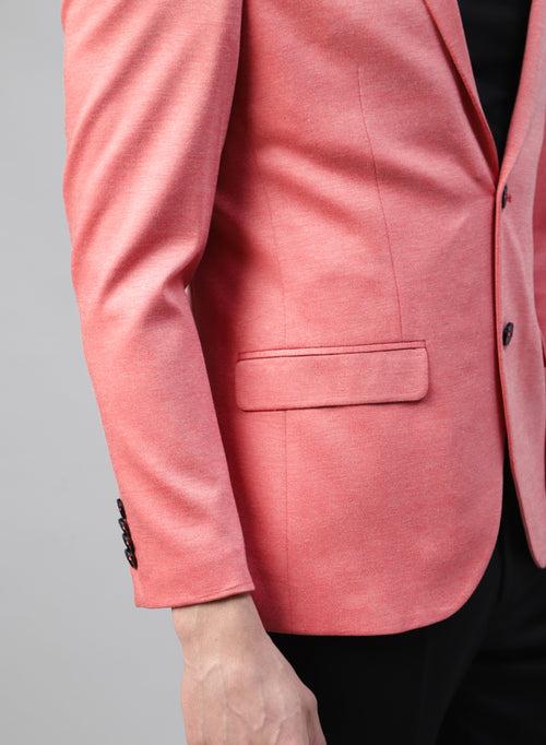 Brick Red Knit Solid Uncrushable Notch Collar Jacket