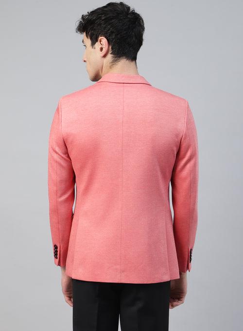 Brick Red Knit Solid Uncrushable Notch Collar Jacket