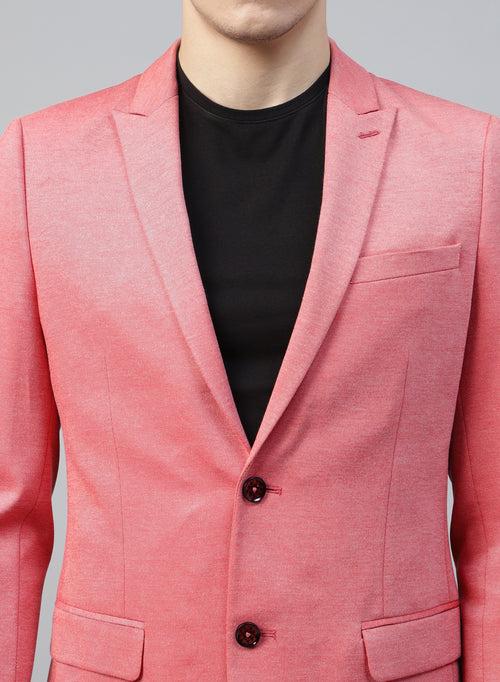 Brick Red Knit Solid Uncrushable Notch Collar Jacket