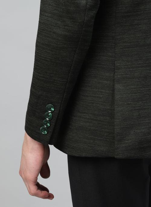 Green Knit Printed Uncrushable Notch Collar Jacket