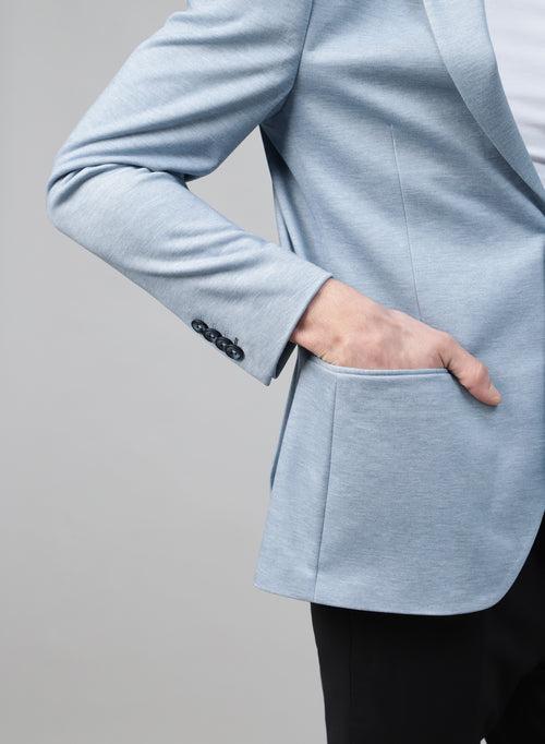 Light Blue Knit Solid Uncrushable Notch Collar Jacket