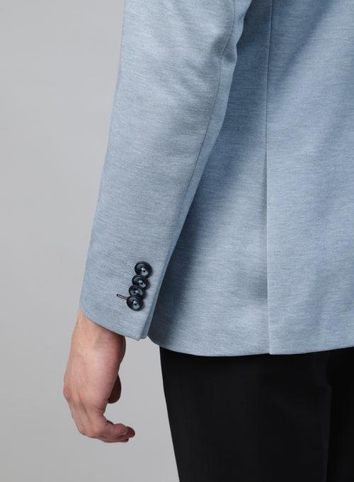 Light Blue Knit Solid Uncrushable Notch Collar Jacket