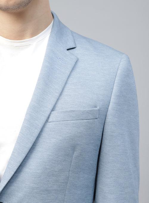 Light Blue Knit Solid Uncrushable Notch Collar Jacket