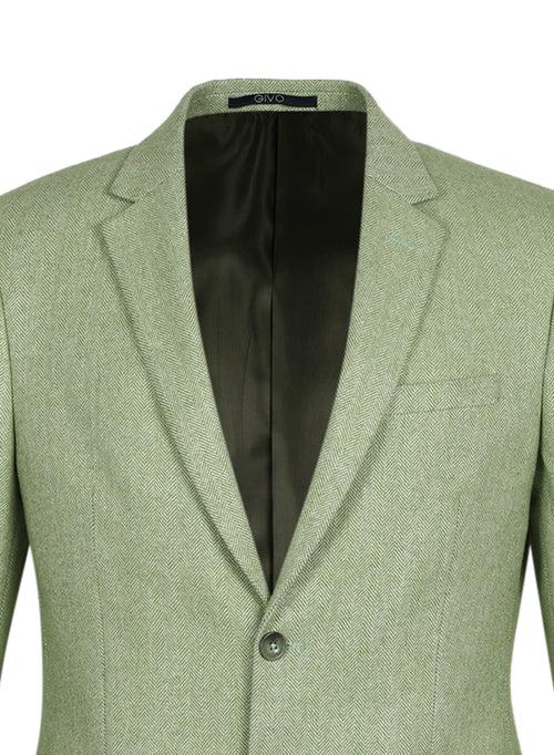 Green Tweed Solid Notch Collar Jacket