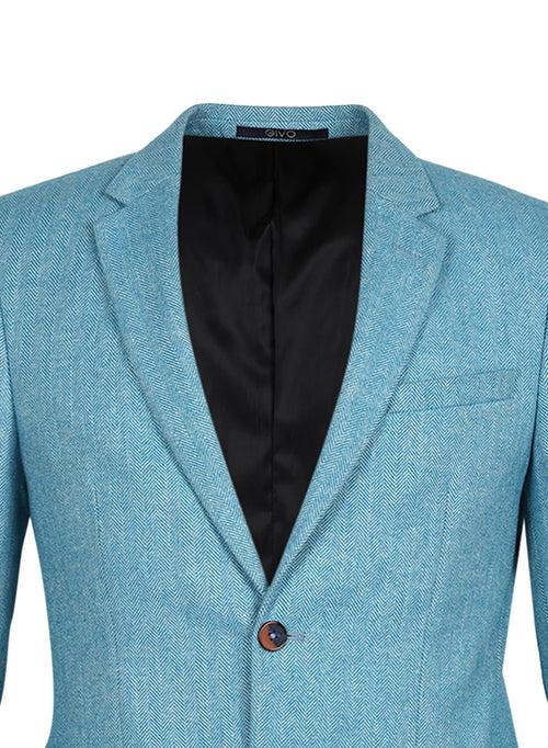 Turquoise Tweed Solid Notch Collar Jacket