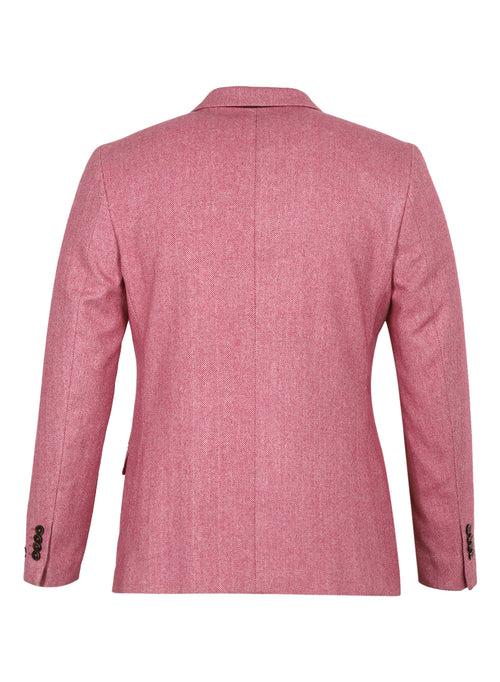 Pink Tweed Solid Notch Collar Jacket