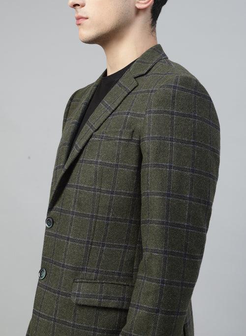 Green Tweed Check Notch Collar Jacket