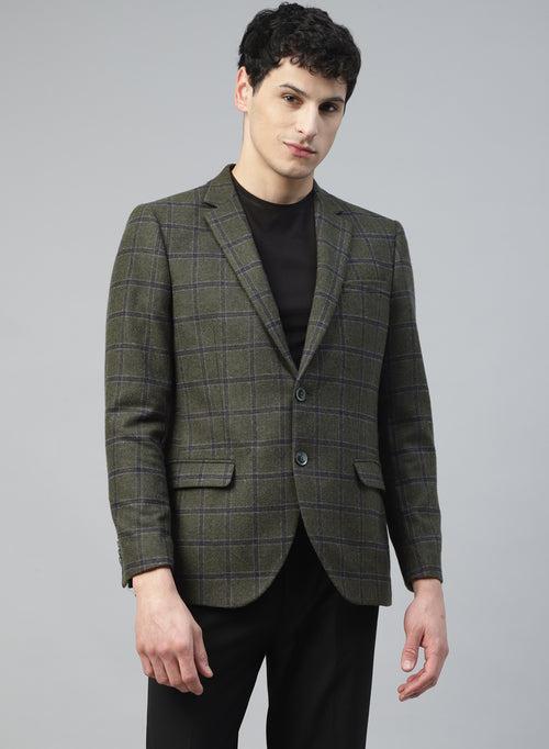 Green Tweed Check Notch Collar Jacket