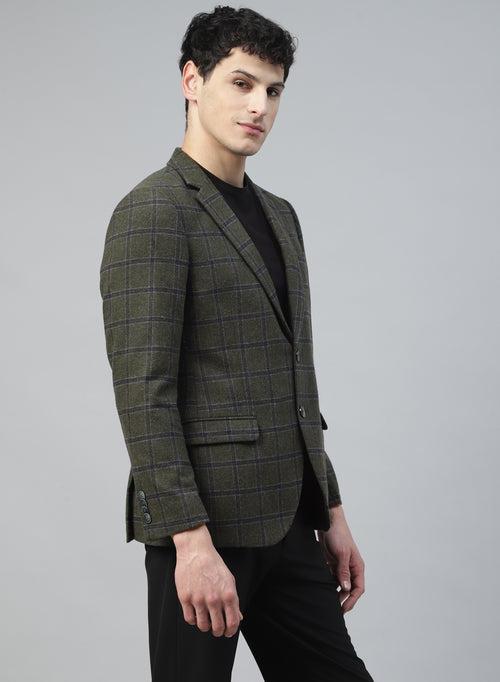 Green Tweed Check Notch Collar Jacket