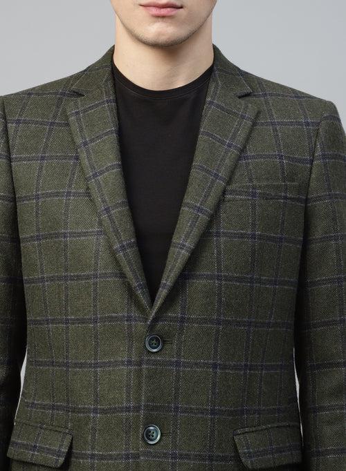 Green Tweed Check Notch Collar Jacket