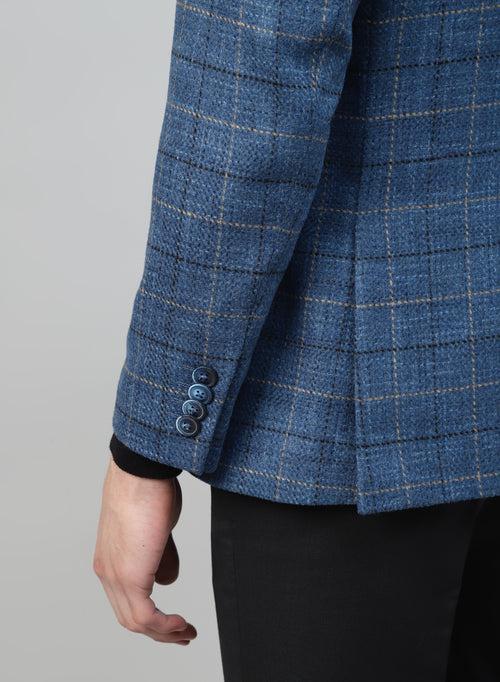 Blue Tweed Checks Tweed Notch Collar Jacket