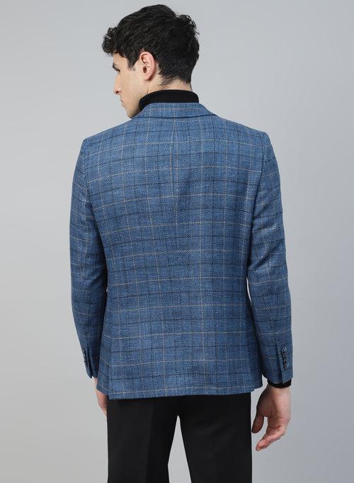 Blue Tweed Checks Tweed Notch Collar Jacket