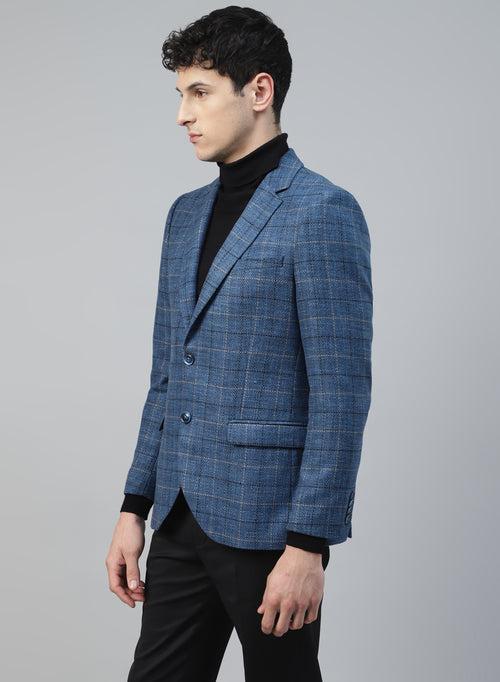 Blue Tweed Checks Tweed Notch Collar Jacket
