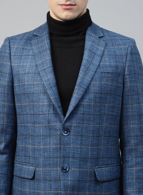 Blue Tweed Checks Tweed Notch Collar Jacket