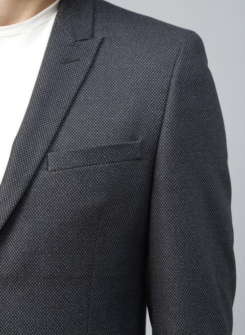 Grey Knit Textured Uncrushable Peak Collar Jacket