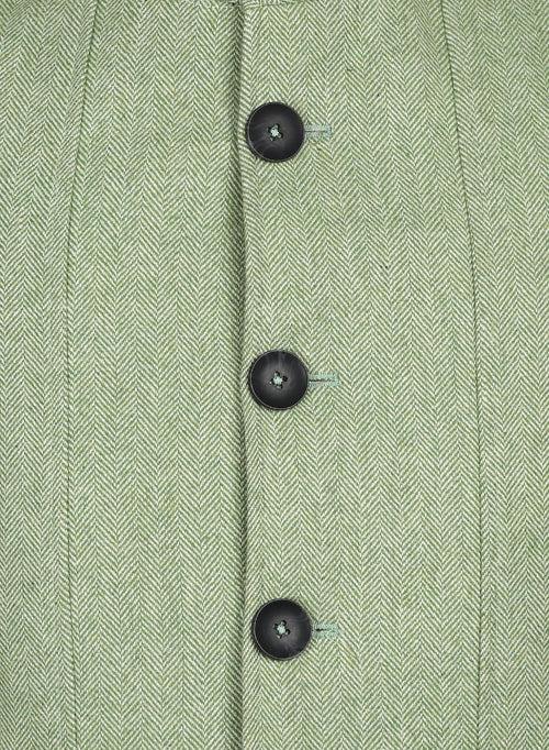 Green Tweed Textured High Collar Long Coat