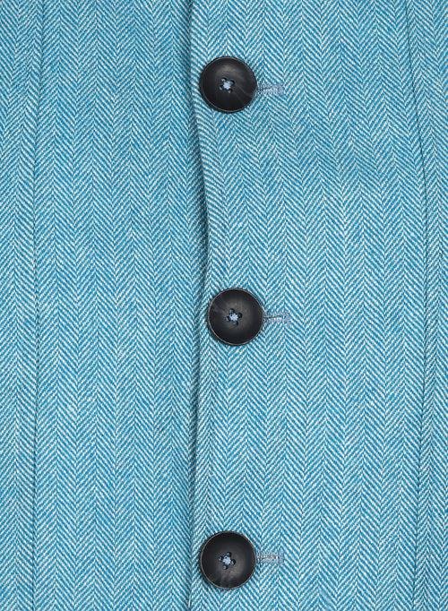 Turquoise Tweed Textured High Collar Long Coat