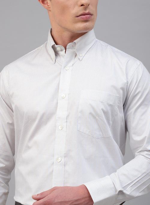 White 100% Cotton Stripe Button Down  Formal Shirt