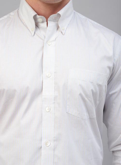 White 100% Cotton Stripe Button Down  Formal Shirt