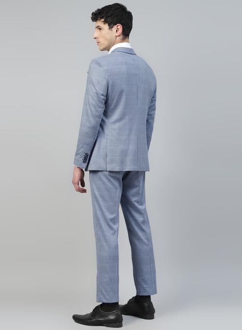 Blue Knit Check Double Breasted 2Pcs Suit