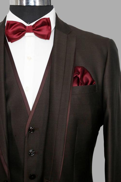 Dk Brown Solid Designer Notch Collar Suit