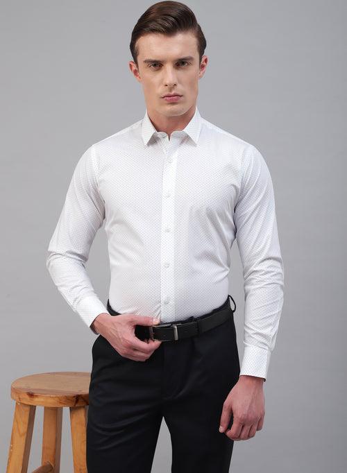 White 100% Cotton Printed Casual Shirt