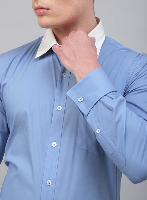 Blue 100% Cotton Solid Formal Shirt