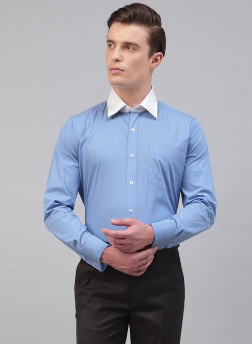 Blue 100% Cotton Solid Formal Shirt