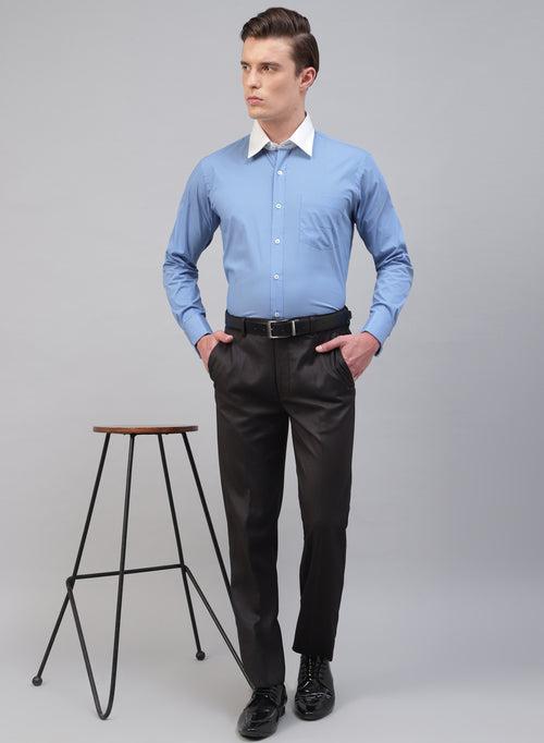 Blue 100% Cotton Solid Formal Shirt