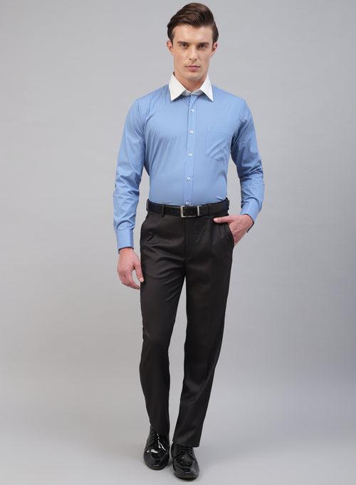 Blue 100% Cotton Solid Formal Shirt