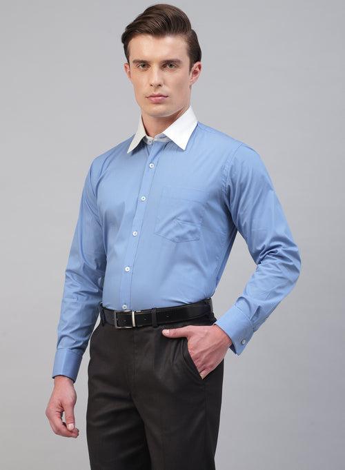 Blue 100% Cotton Solid Formal Shirt