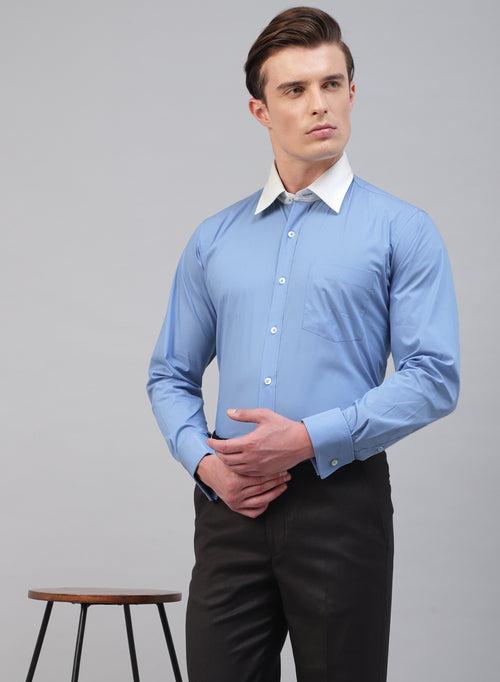 Blue 100% Cotton Solid Formal Shirt
