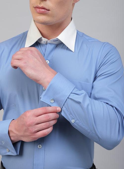 Blue 100% Cotton Solid Formal Shirt