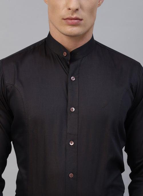 Dark Brown 100% Cotton Solid Evening wear Shirt