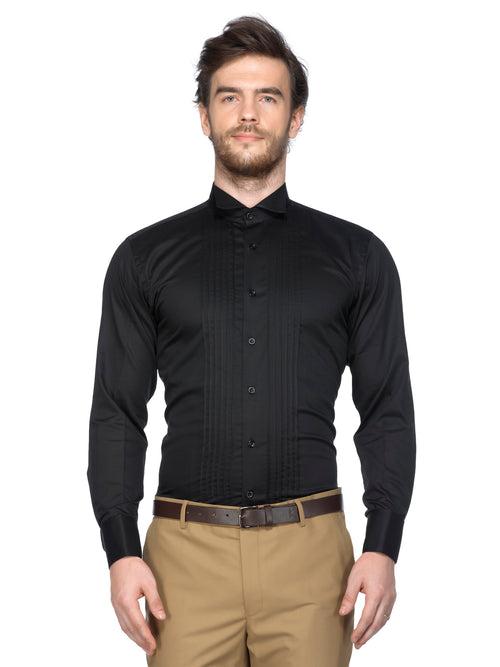 Black Cotton Wing Collar Tuxedo Shirt