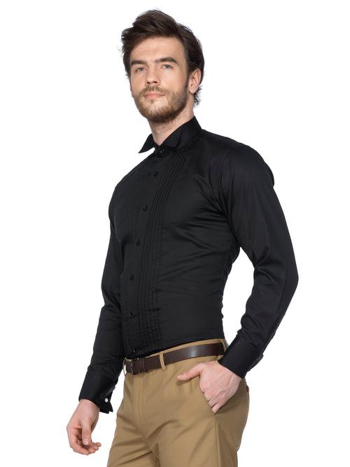 Black Cotton Wing Collar Tuxedo Shirt