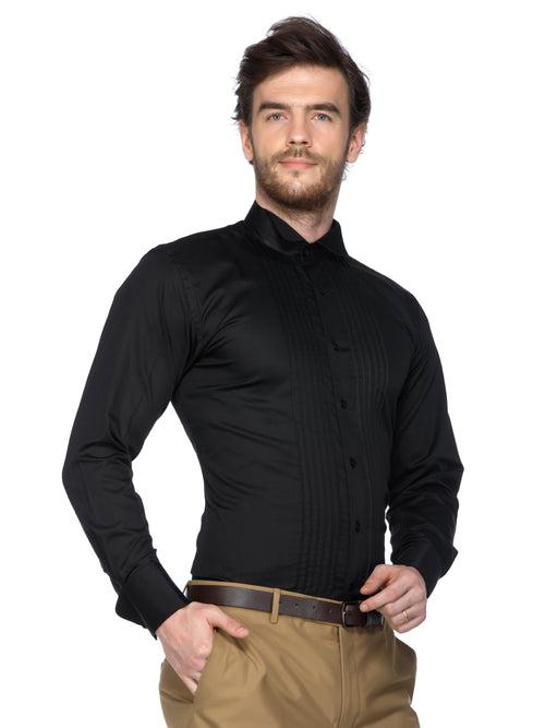 Black Cotton Wing Collar Tuxedo Shirt