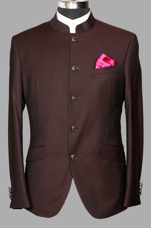 Wine Textured Designer Bandhgala Suit