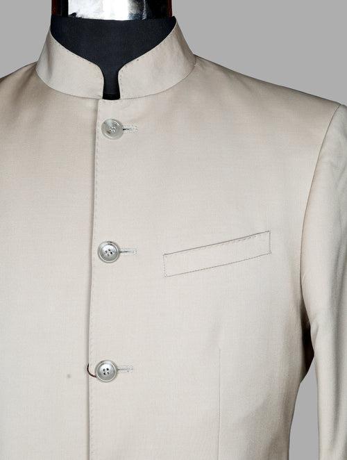 Beige Solid Bandhgala Suit