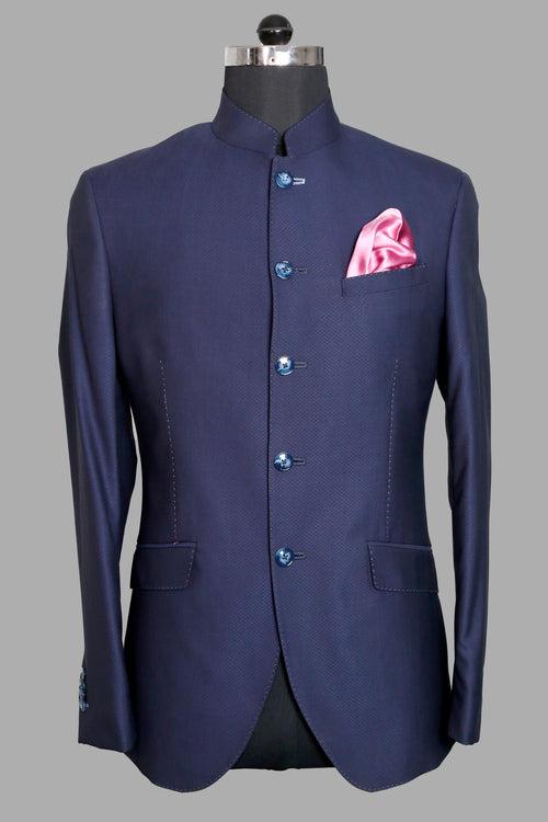 Blue Solid Bandhgala Suit